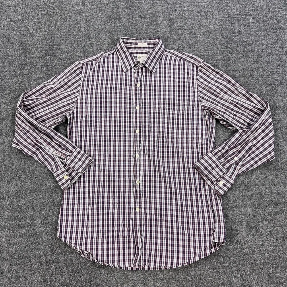 J CREW Shirt Mens M Blue Plaid 100% Cotton Long Sleeve Button Down Slim Casual
